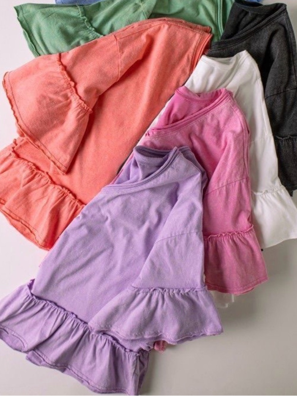 Ruffle Sleeve Cotton Top - Lavender, Pink, Coral, White, Green, Charcoal